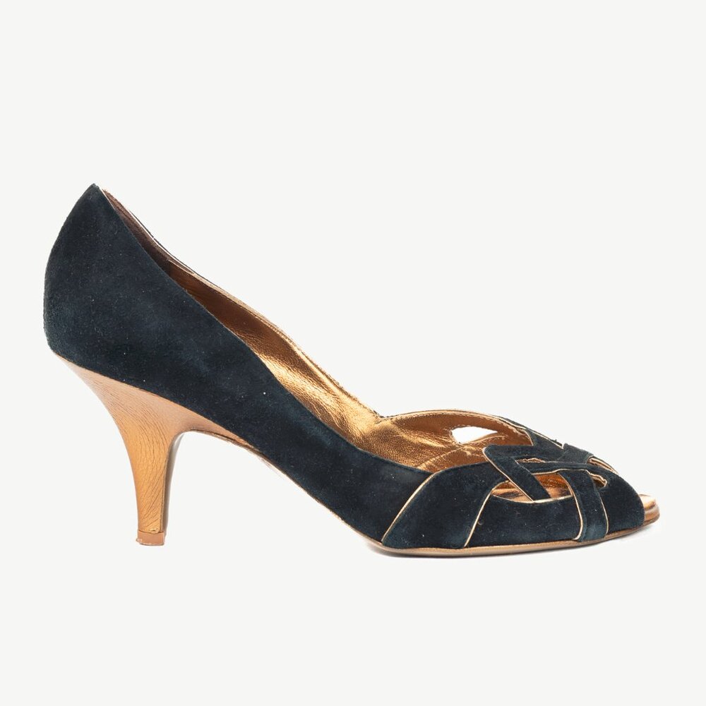Roberto Cavalli Black Suede Cutout Peep-Toe Heels